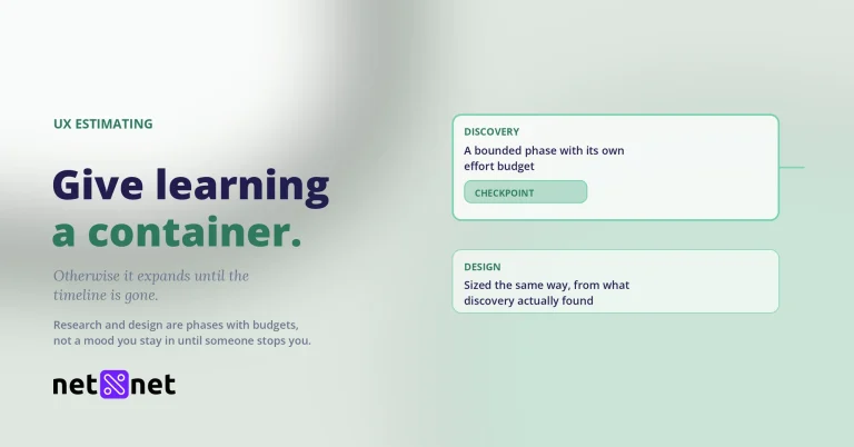 Discovery drawn as a bounded phase with a checkpoint, beside the words Give learning a container.