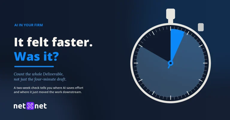 A stopwatch with a thin bright wedge and a wide dim wedge, beside the words It felt faster. Was it?